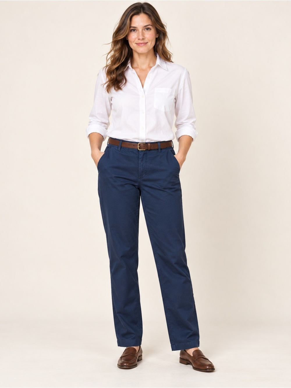 L.L.Bean Women’s Comfort Stretch Chino Pants Navy Straight Leg Size 14
